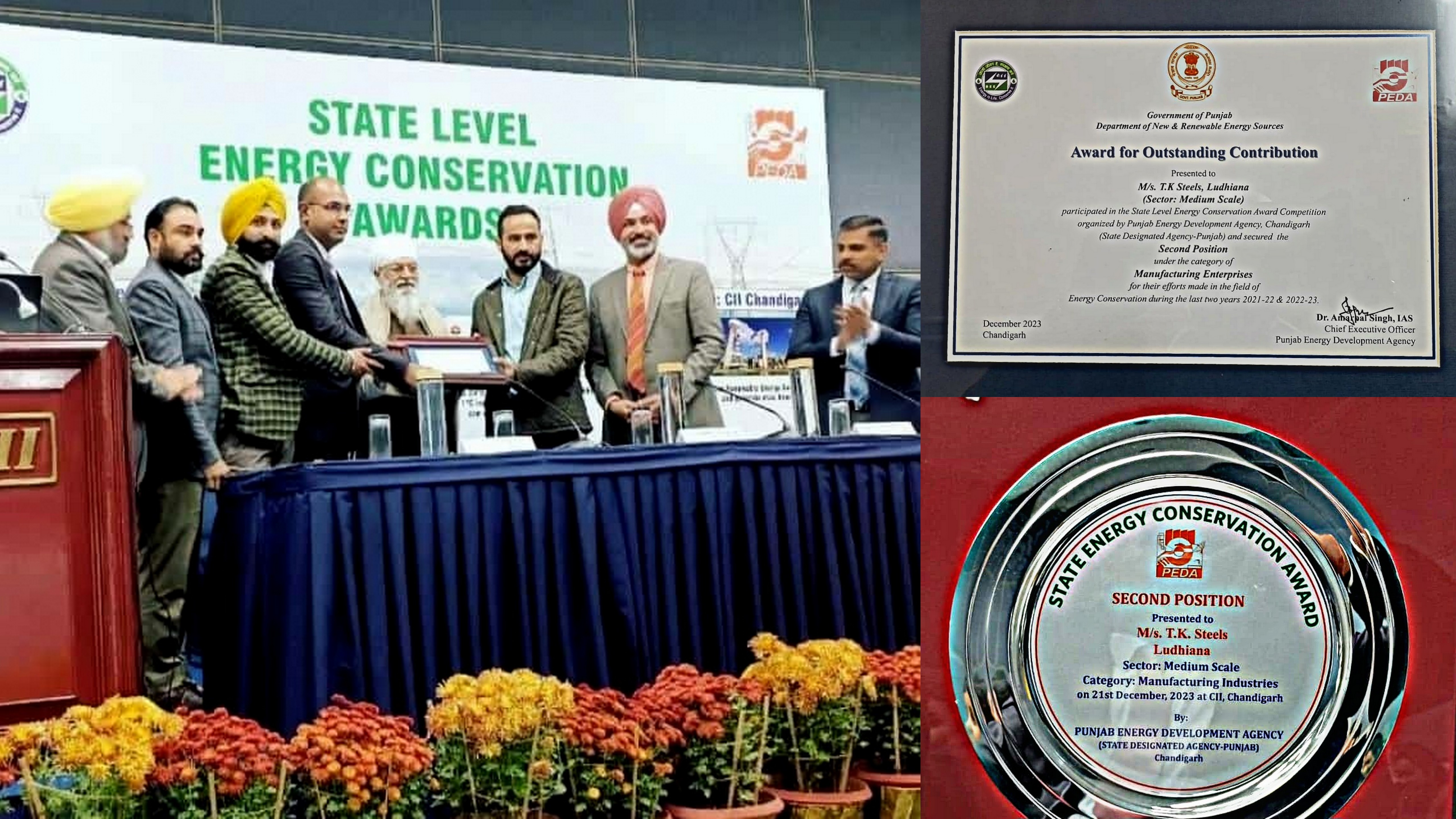 TK STEELS, LUDHIANA STOOD 2nd IN STATE ENERGY CONSERVATION AWARDS ‘ 2023